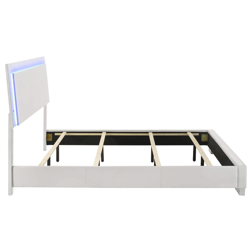 Cama con panel LED Felicity Wood Eastern King, color blanco brillante