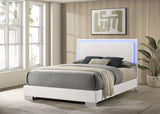 Cama Queen con panel LED Felicity Wood, blanca de alto brillo
