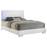 Cama Queen con panel LED Felicity Wood, blanca de alto brillo