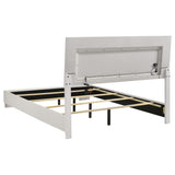 Cama Queen con panel LED Felicity Wood, blanca de alto brillo