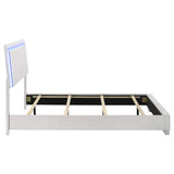 Cama Queen con panel LED Felicity Wood, blanca de alto brillo