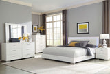 Cama Queen con panel LED Felicity Wood, blanca de alto brillo
