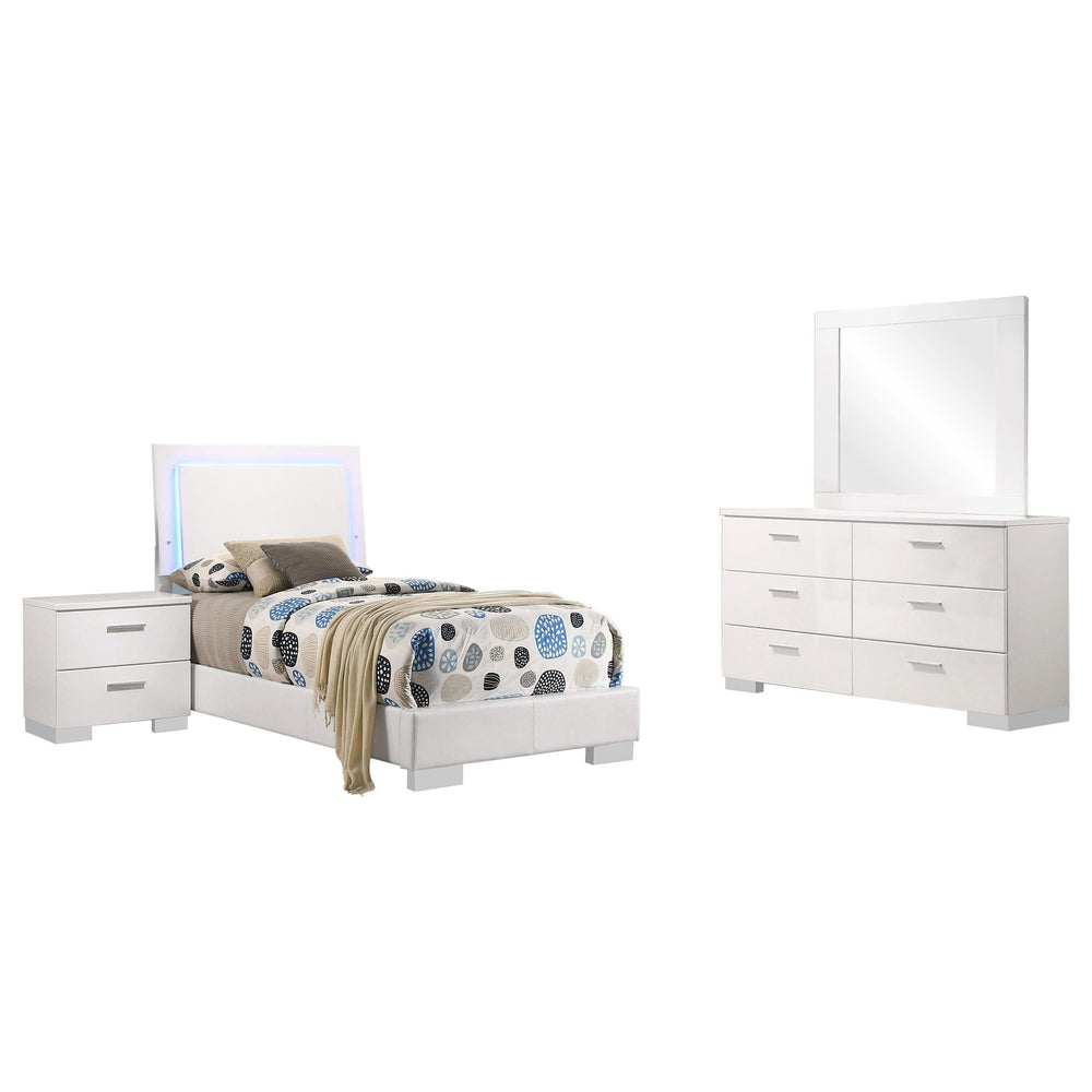 Juego de dormitorio Twin Felicity de 4 piezas en blanco de alto brillo