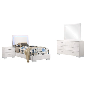 Juego de dormitorio Twin Felicity de 4 piezas en blanco de alto brillo
