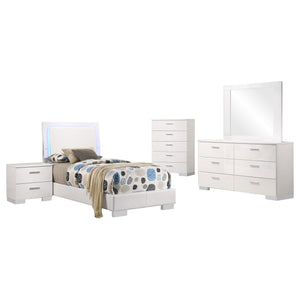 Juego de dormitorio Felicity de 5 piezas, blanco brillante