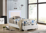 Cama individual con panel LED Felicity Wood, color blanco brillante