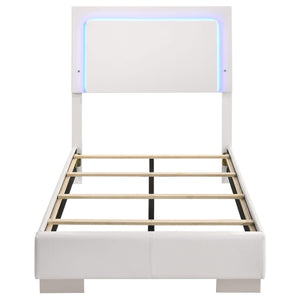 Cama individual con panel LED Felicity Wood, color blanco brillante