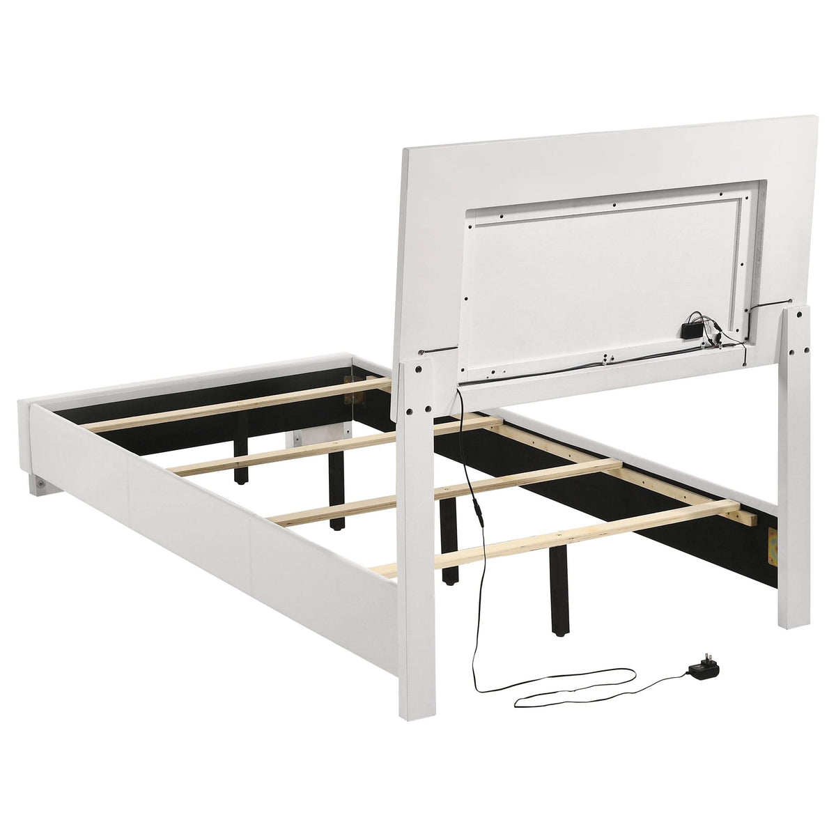 Cama individual con panel LED Felicity Wood, color blanco brillante