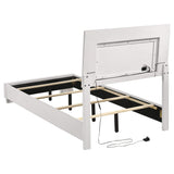 Cama individual con panel LED Felicity Wood, color blanco brillante