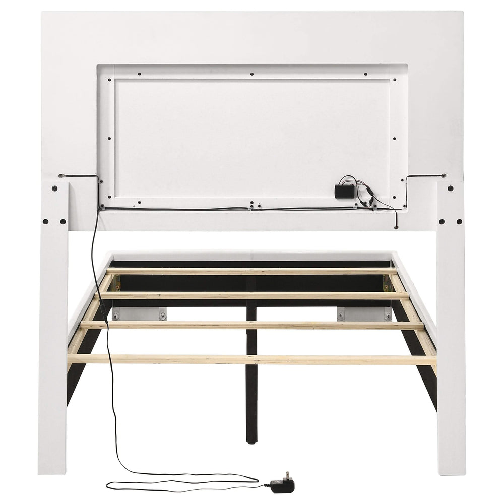 Cama individual con panel LED Felicity Wood, color blanco brillante