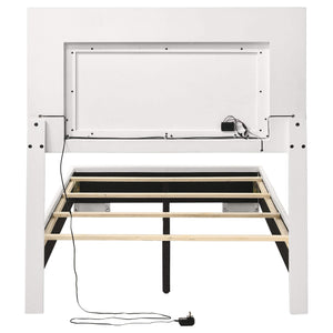 Cama individual con panel LED Felicity Wood, color blanco brillante