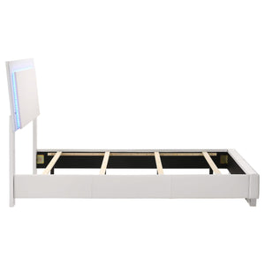 Cama individual con panel LED Felicity Wood, color blanco brillante