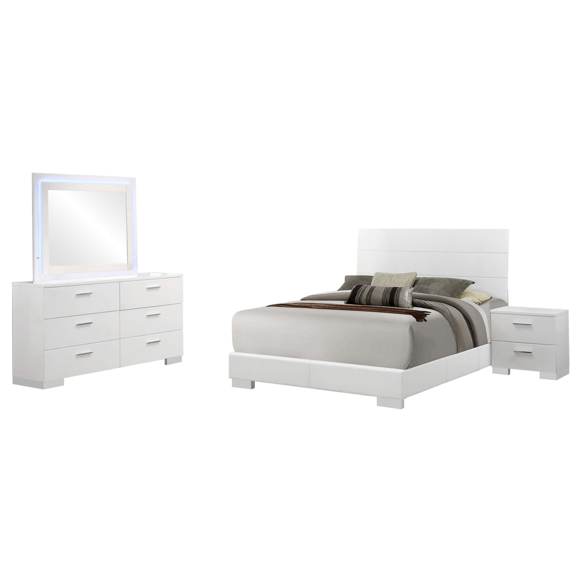 Juego de dormitorio Felicity de 4 piezas Eastern King, blanco de alto brillo