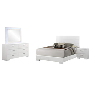 Juego de dormitorio Felicity de 4 piezas Eastern King, blanco de alto brillo