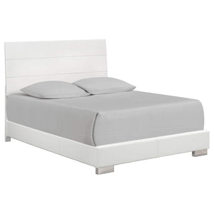 Cama Queen Felicity Wood con paneles en blanco de alto brillo