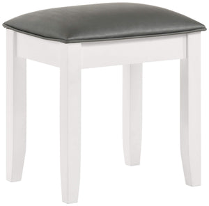Taburete de tocador tapizado Felicity metálico y blanco brillante