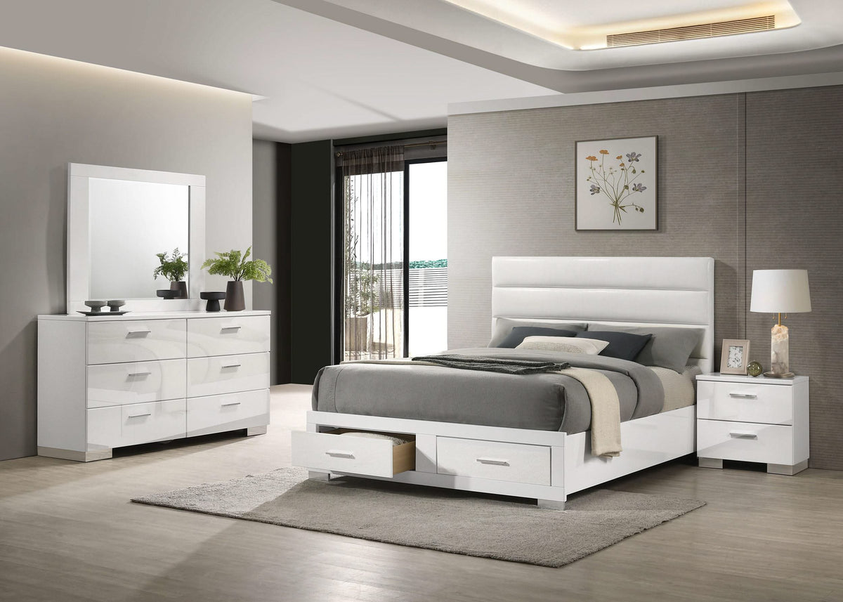 Juego de dormitorio Felicity de 4 piezas con plataforma California King, color blanco