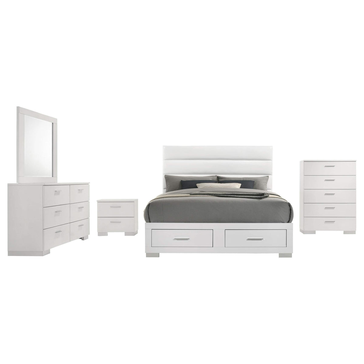 Juego de dormitorio Felicity de 5 piezas con plataforma California King, color blanco
