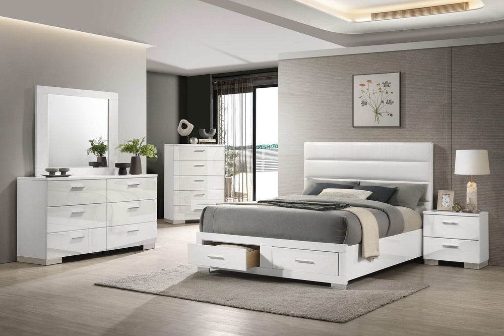 Juego de dormitorio Felicity de 5 piezas con plataforma Queen, color blanco