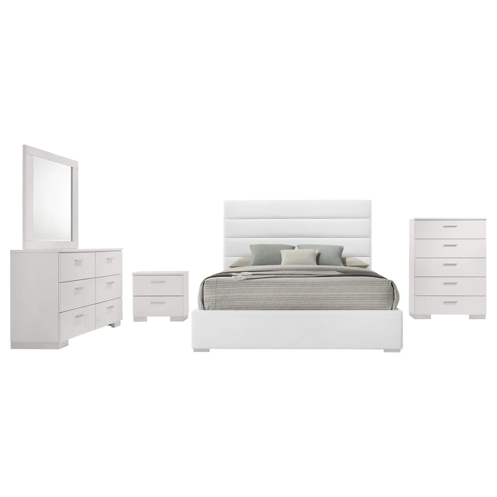Juego de dormitorio Felicity de 5 piezas Eastern King, blanco de alto brillo