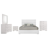 Juego de dormitorio Felicity de 5 piezas Eastern King, blanco de alto brillo