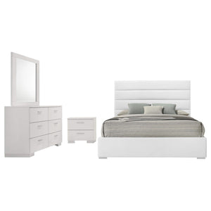 Juego de dormitorio Felicity de 4 piezas California King, blanco de alto brillo