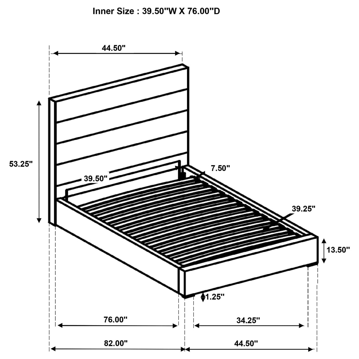Cama individual tapizada Felicity de 53 pulgadas, color blanco