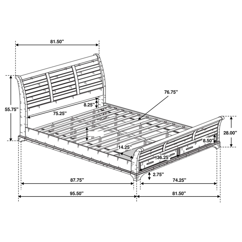 Cama estilo trineo con almacenamiento estilo king size de Elk Grove, estilo vintage Bourbon