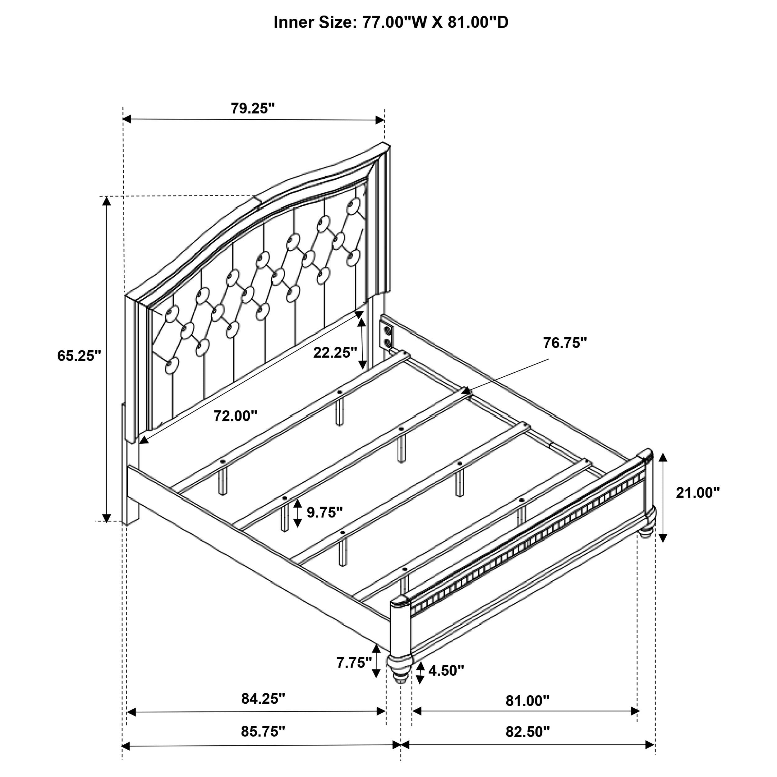Bling Game Wood Eastern King Panel Bed Metallic Platinum