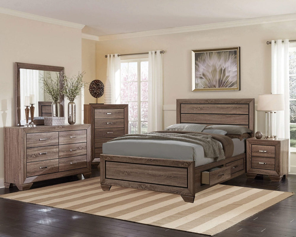 Juego de dormitorio Kauffman Eastern King de 5 piezas en color topo lavado