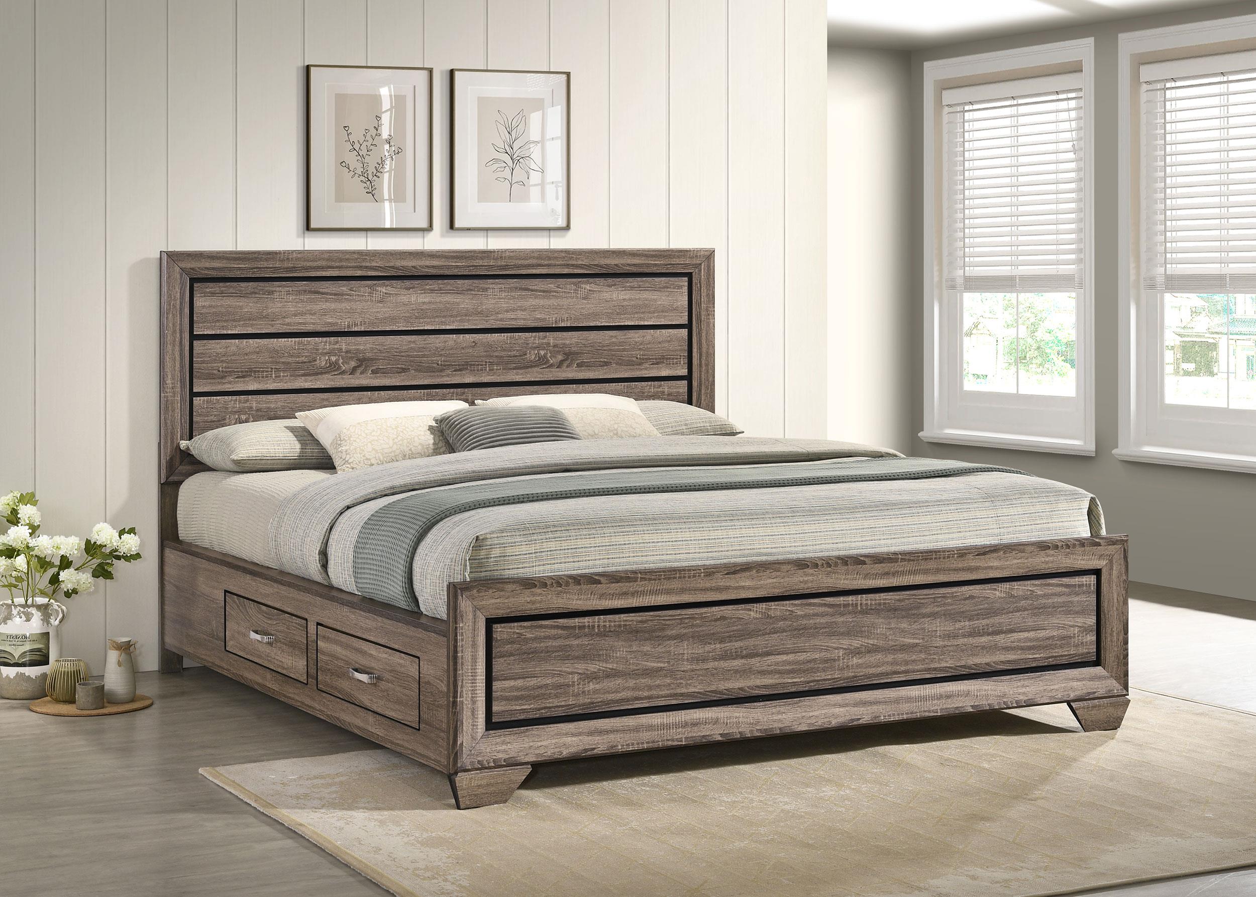 Kauffman Wood California King Storage Panel Bed Washed Taupe