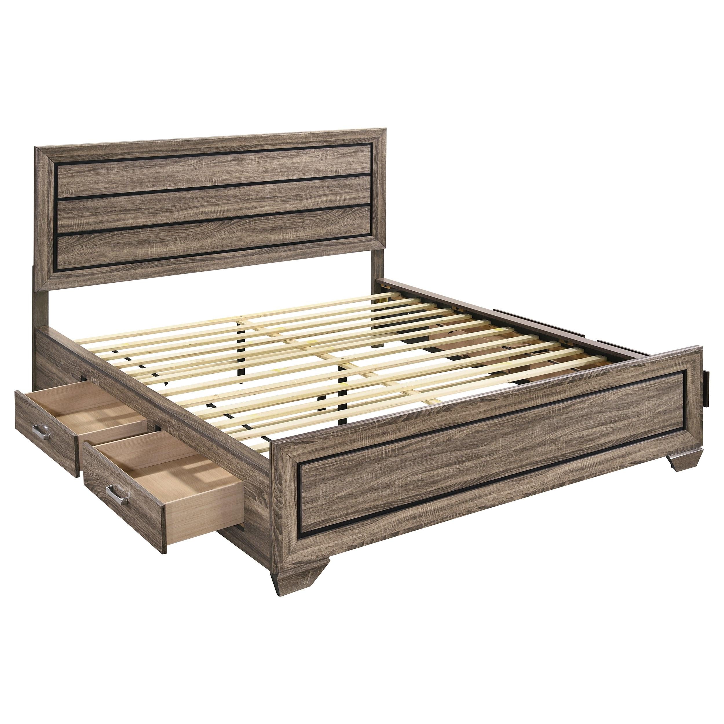 Kauffman Wood California King Storage Panel Bed Washed Taupe