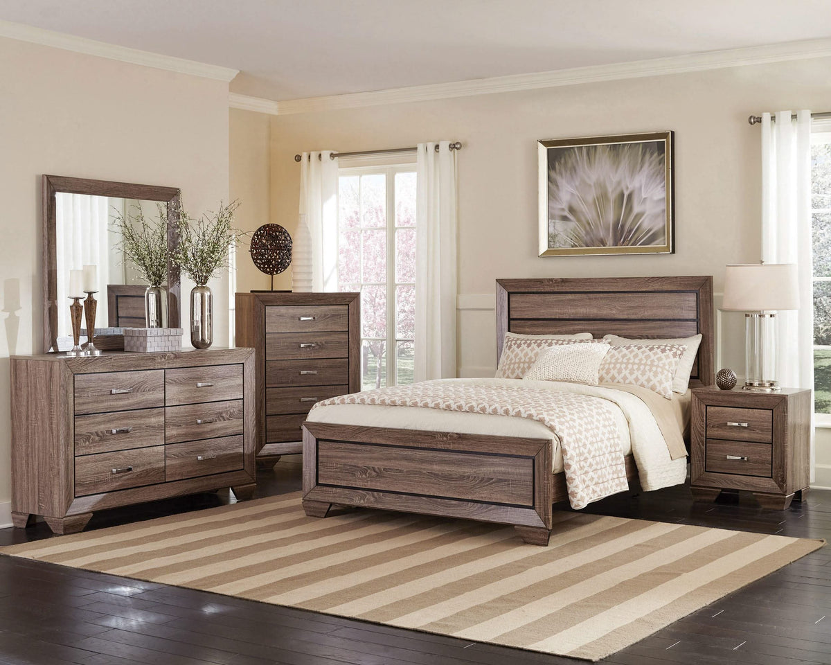 Juego de dormitorio Kauffman Eastern King de 5 piezas en color topo lavado