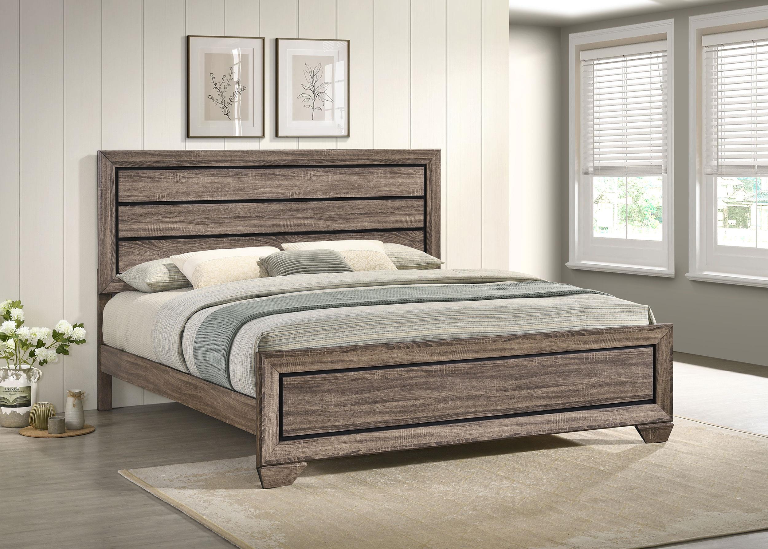 Kauffman Wood Eastern King Panel Bed Washed Taupe