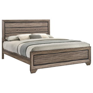 Cama California King con paneles Kauffman Wood en color topo lavado