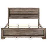 Cama California King con paneles Kauffman Wood en color topo lavado