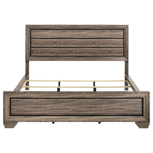 Cama California King con paneles Kauffman Wood en color topo lavado