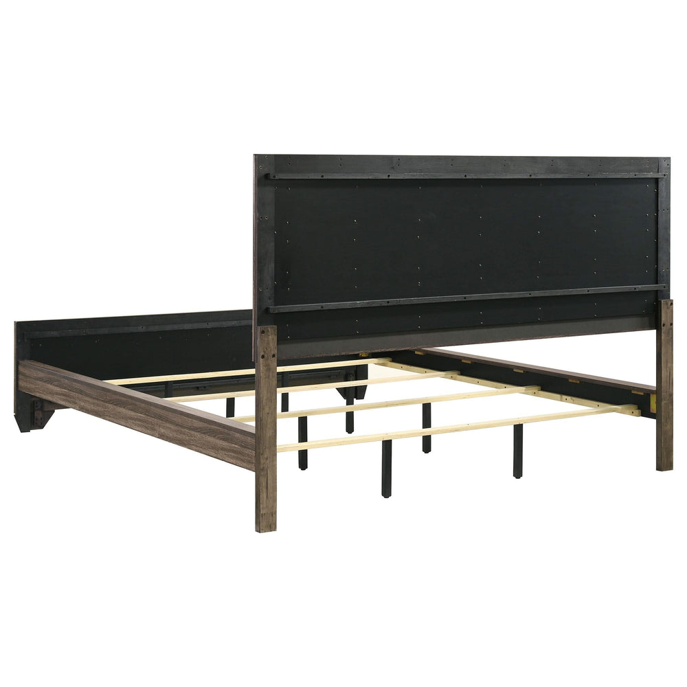 Cama California King con paneles Kauffman Wood en color topo lavado