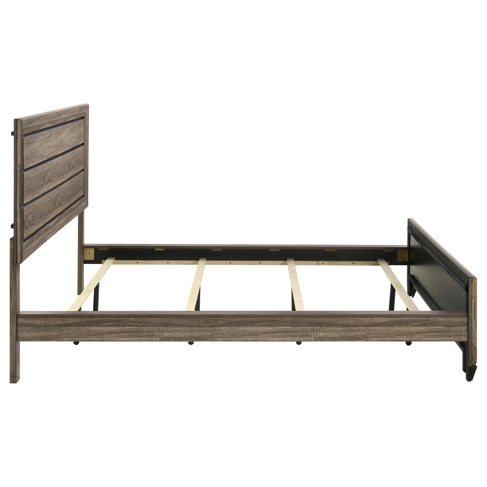 Cama California King con paneles Kauffman Wood en color topo lavado