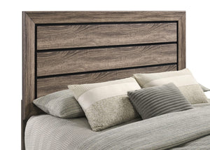 Cama California King con paneles Kauffman Wood en color topo lavado