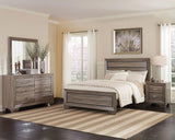 Cama California King con paneles Kauffman Wood en color topo lavado