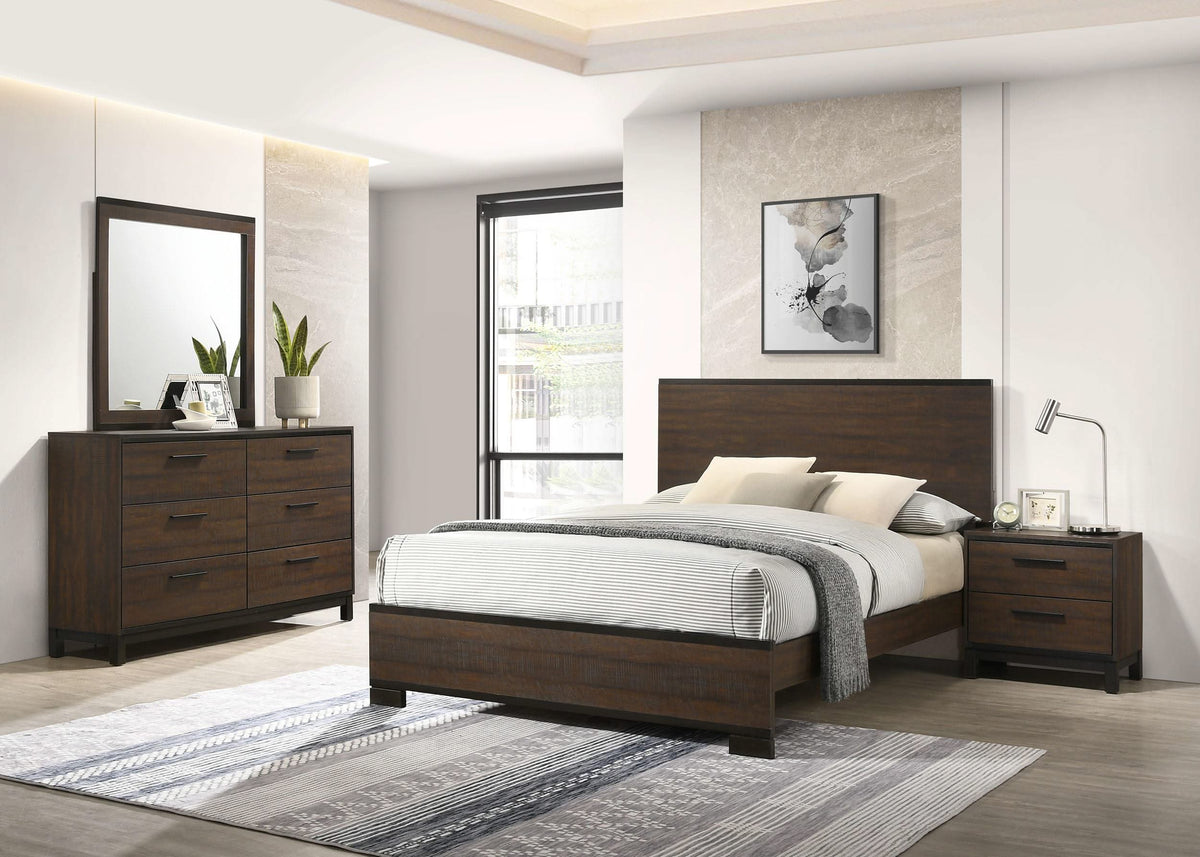 Juego de dormitorio Edmonton de 4 piezas con cama tamaño queen, color tabaco rústico
