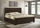 Cama Kauffman Wood Eastern King con paneles de almacenamiento en color cacao oscuro
