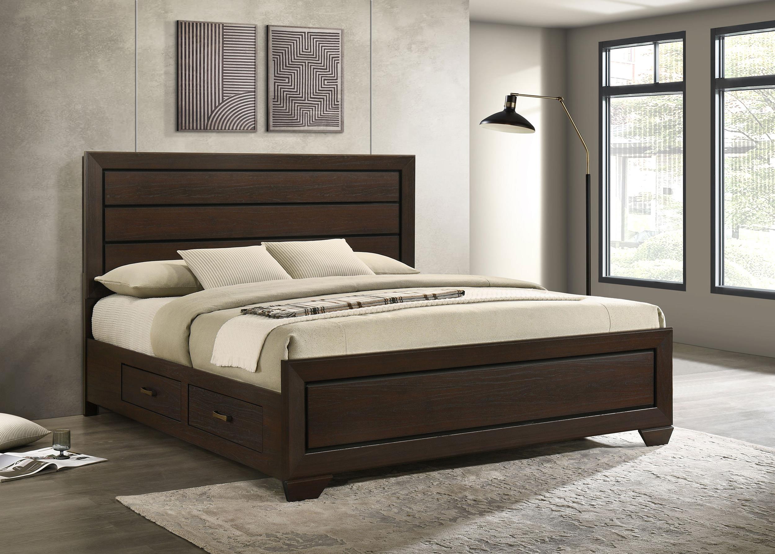 Kauffman Wood Eastern King Storage Panel Bed Dark Cocoa