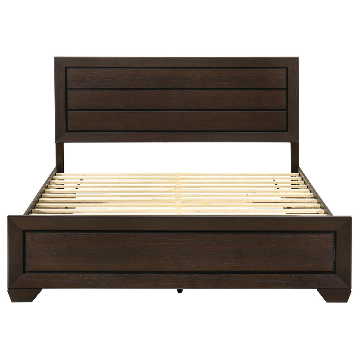 Cama Kauffman Wood Eastern King con paneles de almacenamiento en color cacao oscuro