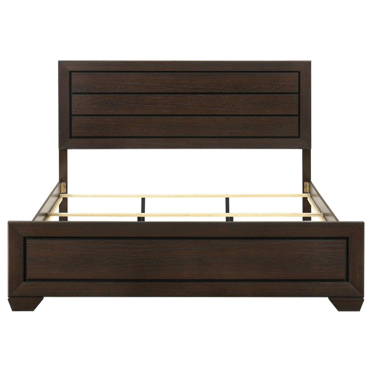 Cama con paneles Kauffman Wood Eastern King en color cacao oscuro