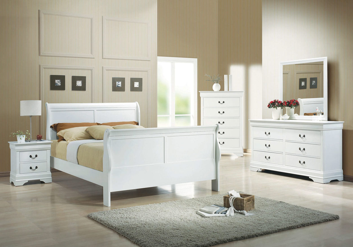 Juego de dormitorio completo de 4 piezas Louis Philippe blanco