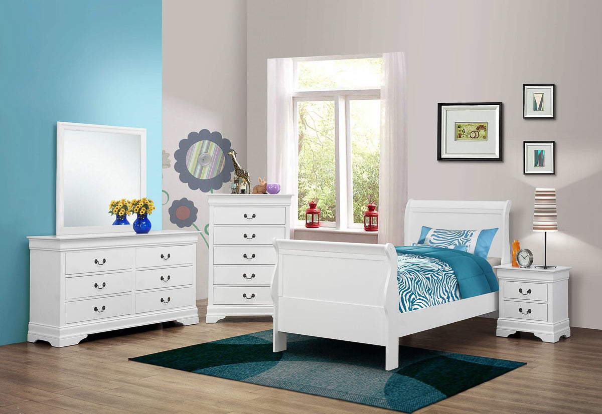 Juego de dormitorio Louis Philippe de 4 piezas, color blanco