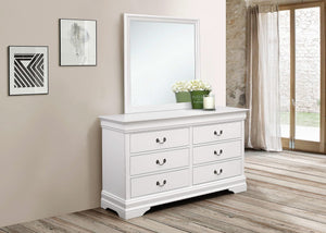 Cómoda Louis Philippe de 6 cajones con espejo blanca