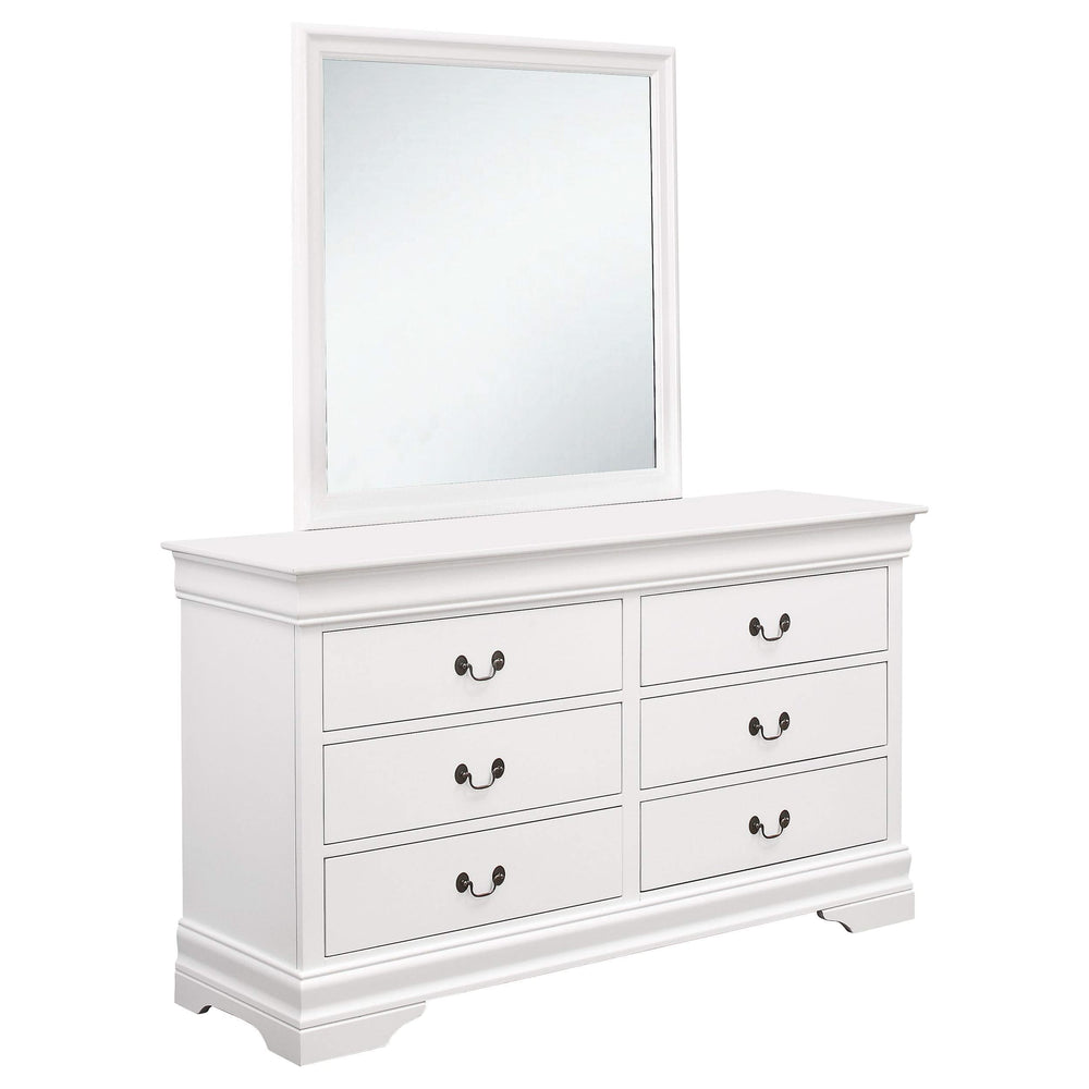 Cómoda Louis Philippe de 6 cajones con espejo blanca